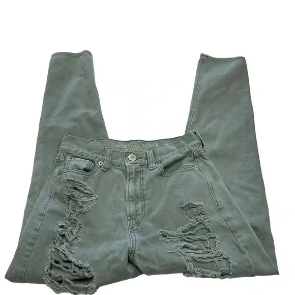 American Eagle Distressed Skinny Light Green High Rise Jeans Size 0 - Picture 3 of 11
